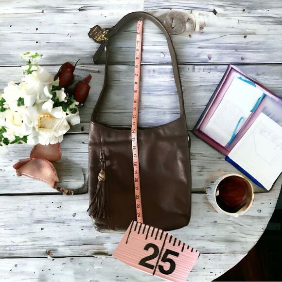 Soft Leather Shoulder Bag in Chocolate Brown l Gold Hardware Medium l Tassel EUC - Picture 6 of 13
